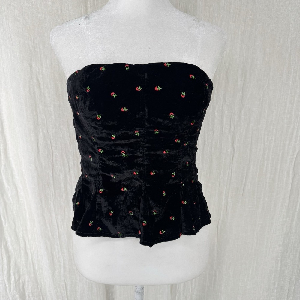 Free People Velvet Whimsigoth Tube Top S Boho Fairy Grunge Embroidered Strapless